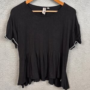 Dolan Anthropologie Womens Peplum Top Black Rayon Baby Doll Size S Boho Coastal